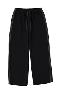 Filippa k womens draped black wide-leg joggers with white contrast stitching and drawstring waistband