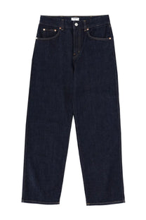 Filippa K women’s high waist dark indigo denim jeans with straight-leg cut and copper-toned hardware