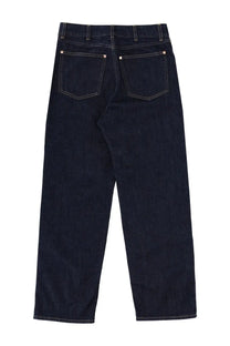 Filippa K women’s high waist dark indigo denim jeans with straight-leg cut and contrasting light stitching