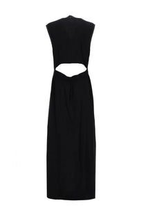 Filippa k women’s long tank dress black sleeveless maxi dress with back cutout and subtle seam stitching visible from back