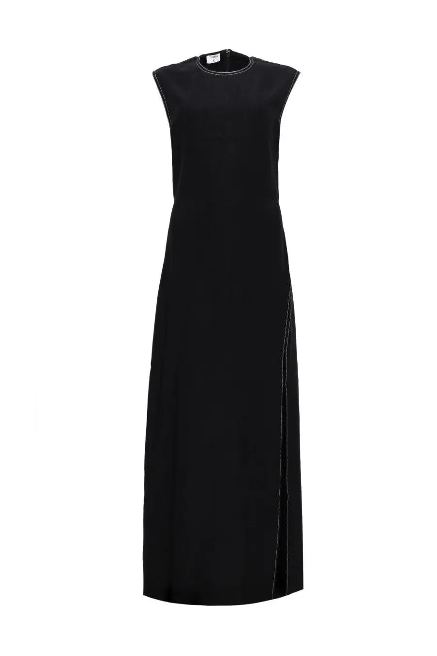 Filippa K women’s black sleeveless maxi tank dress with high neckline and subtle side slit in soft fabric