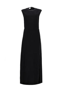 Filippa K women’s black sleeveless maxi tank dress with high neckline and subtle side slit in soft fabric