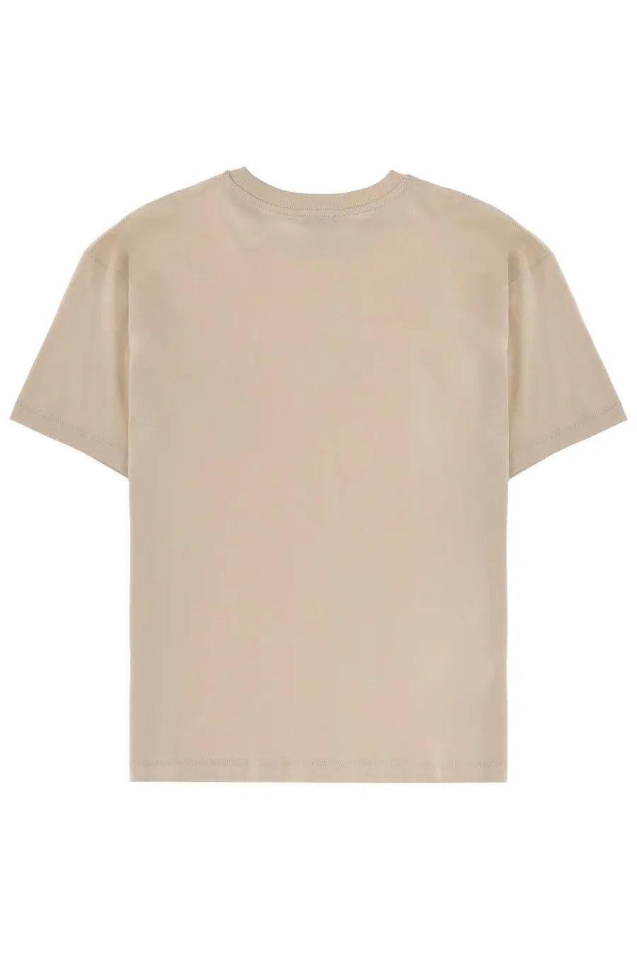 Beige Filippa K women’s loose fit shirt with short sleeves, crew neck, and relaxed cotton fabric design