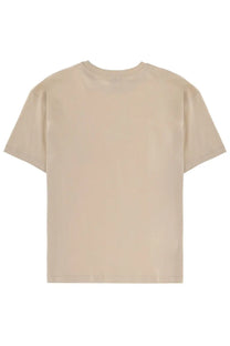 Beige Filippa K women’s loose fit shirt with short sleeves, crew neck, and relaxed cotton fabric design
