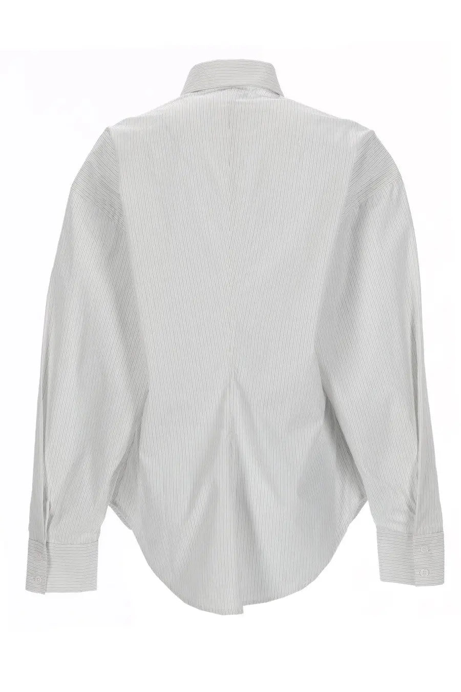 Filippa K women’s white button-down shirt with subtle vertical pinstripes and a classic collar in crisp fabric