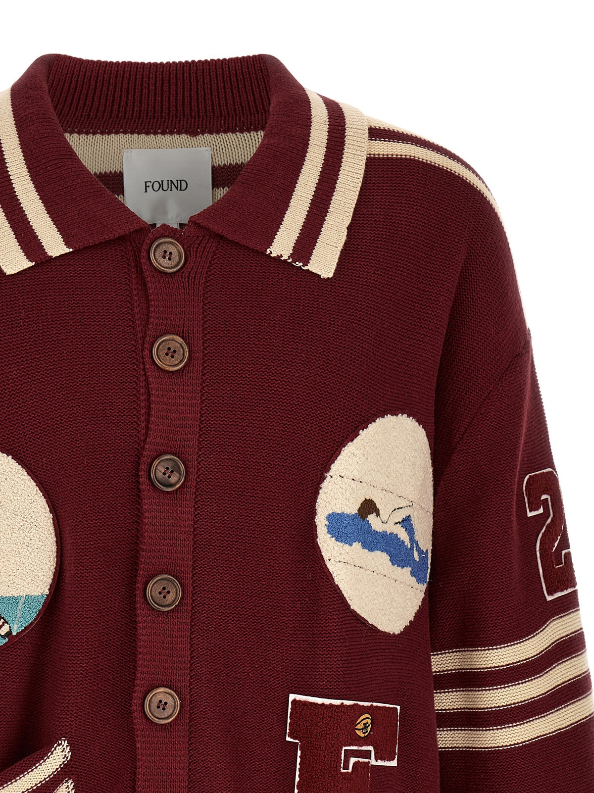 FOUND Fin Varsity Collared Cardigan Red