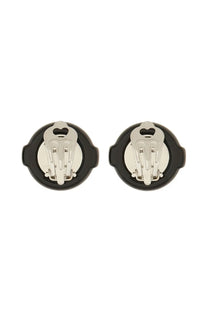 Fiorucci womens glossy black mini lollipop earrings with black circular clips and silver toned metal clasps