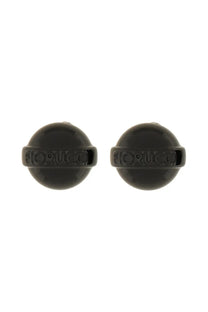 Fiorucci women’s glossy black mini lollipop spherical earrings with embossed brand name around midsection