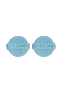 Light blue round Fiorucci women’s lollipop stud earrings with embossed lettering made from durable material