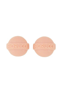 Pair of blush pink circular ear clips embossed with fiorucci branding for women’s lollipop earrings blue collection