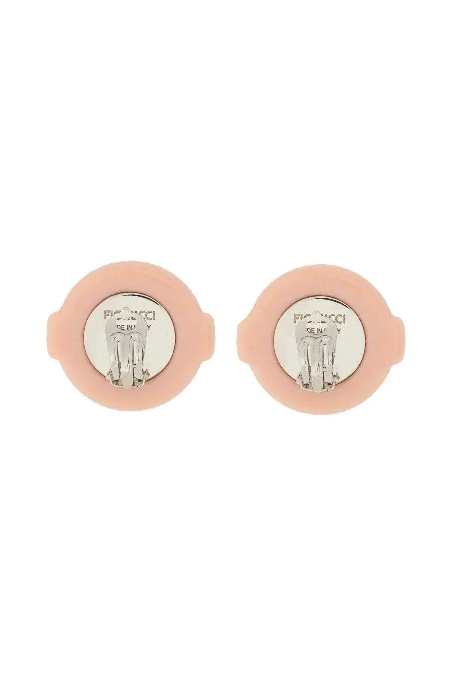 Pastel pink circular clip earrings with silver-toned metal clasp and ferragamo branding from fiorucci womens lollipop earrings blue
