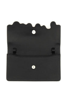Fiorucci women’s black clutch with wavy dripping edge design and silver-toned snap closures for stylish use