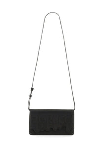 Black leather crossbody bag with embossed fiorucci logo in dripping design for women shoulder use