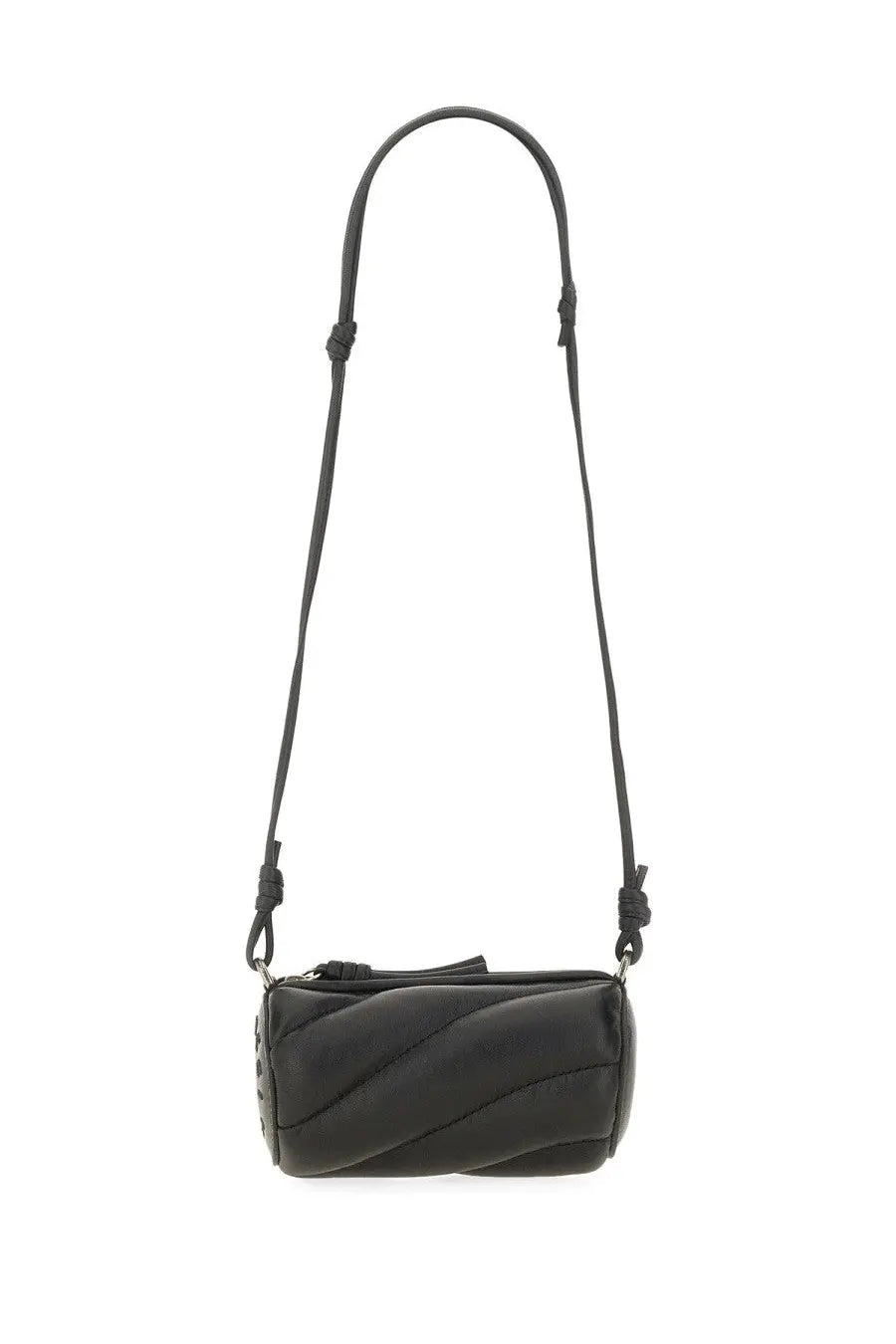 Fiorucci women’s mini mella bag black quilted leather crossbody with sleek cylindrical design and adjustable strap