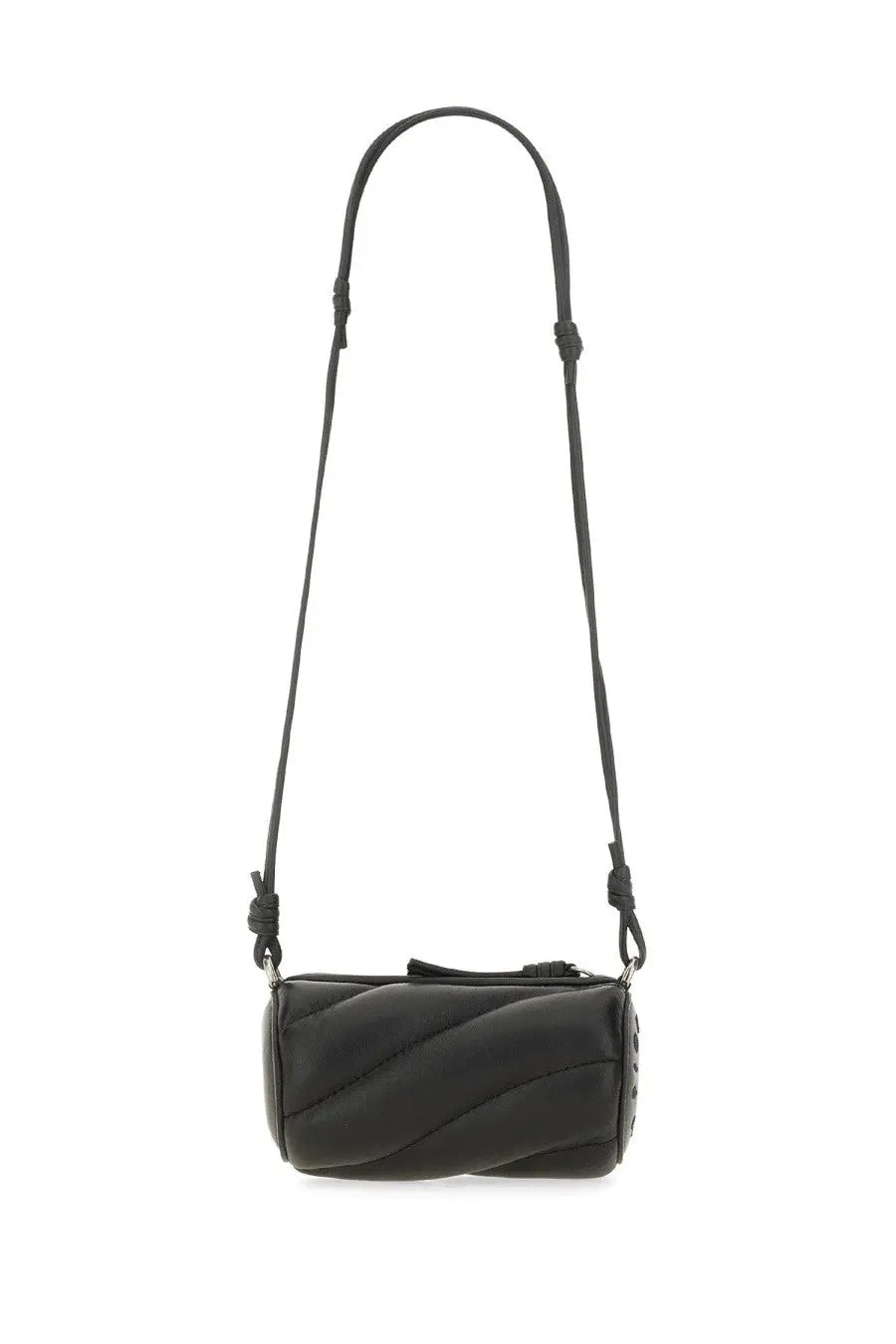 Fiorucci women’s mini mella bag black quilted leather crossbody with sleek cylindrical design and adjustable strap
