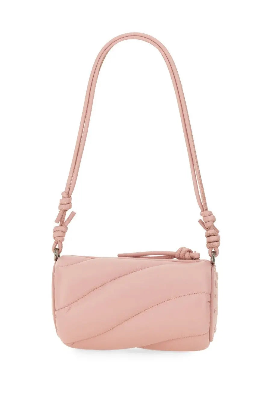 Fiorucci women’s mini mella bag in soft pink quilted leather with a knotted strap and subtle stitching details