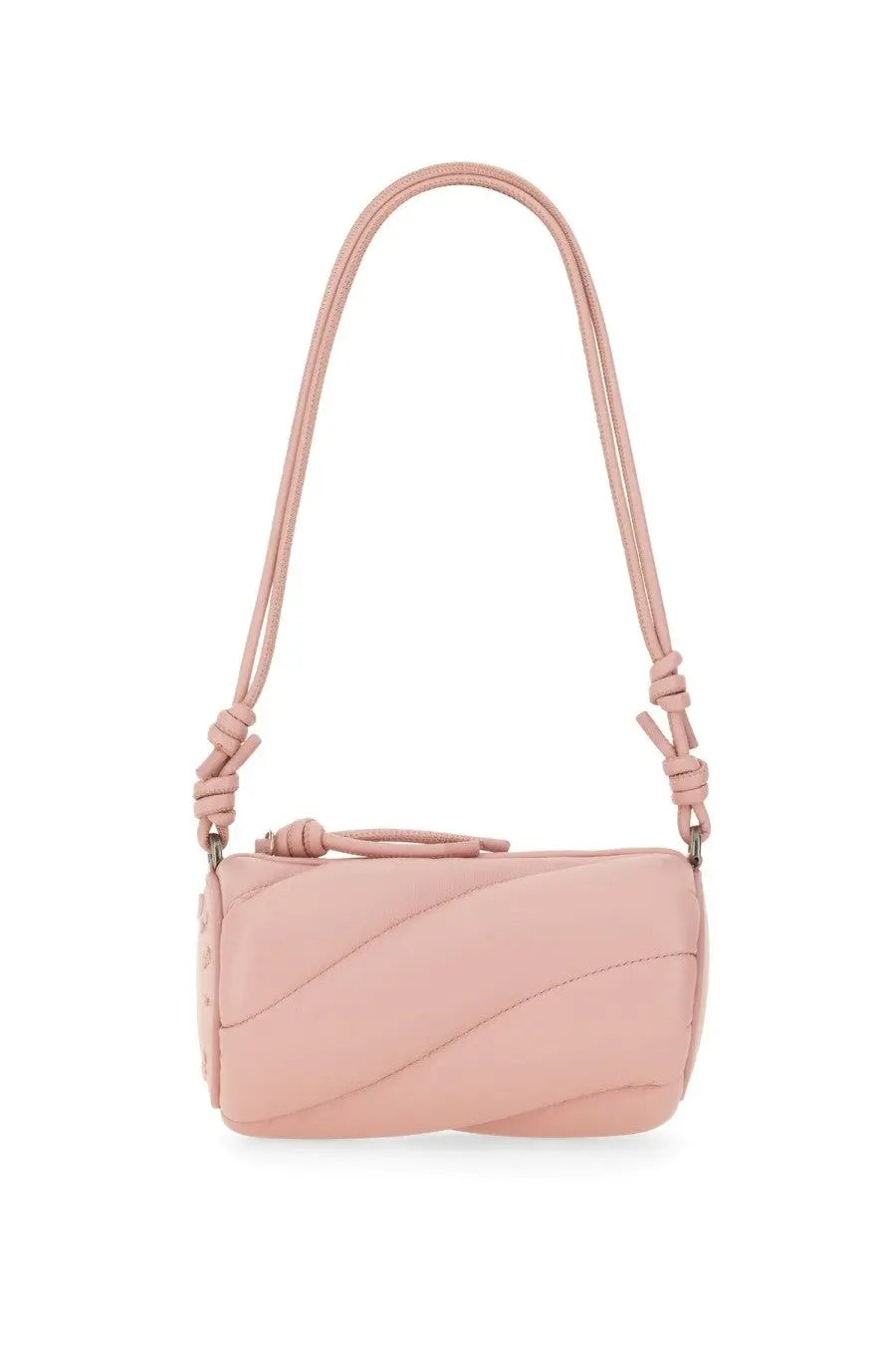 Fiorucci women’s mini mella bag in blue soft pink quilted leather with knotted strap and matching drawstring closure