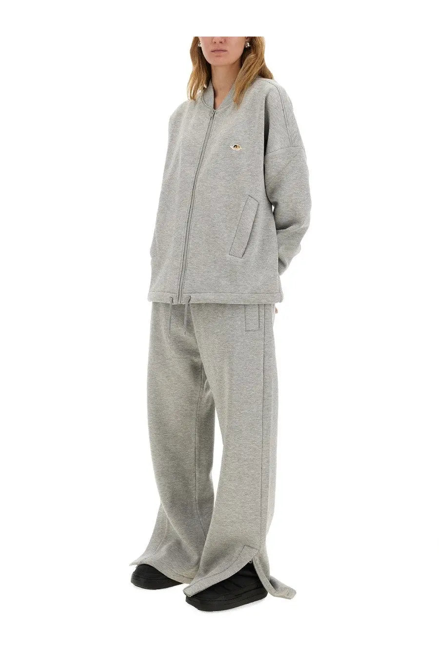 Gray heathered zip up hoodie with small embroidered logo on left chest in fiorucci womens pants angels grey product image