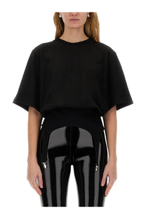 Fiorucci women’s black oversized short sleeved shirt with relaxed fit and gathered hem detailing