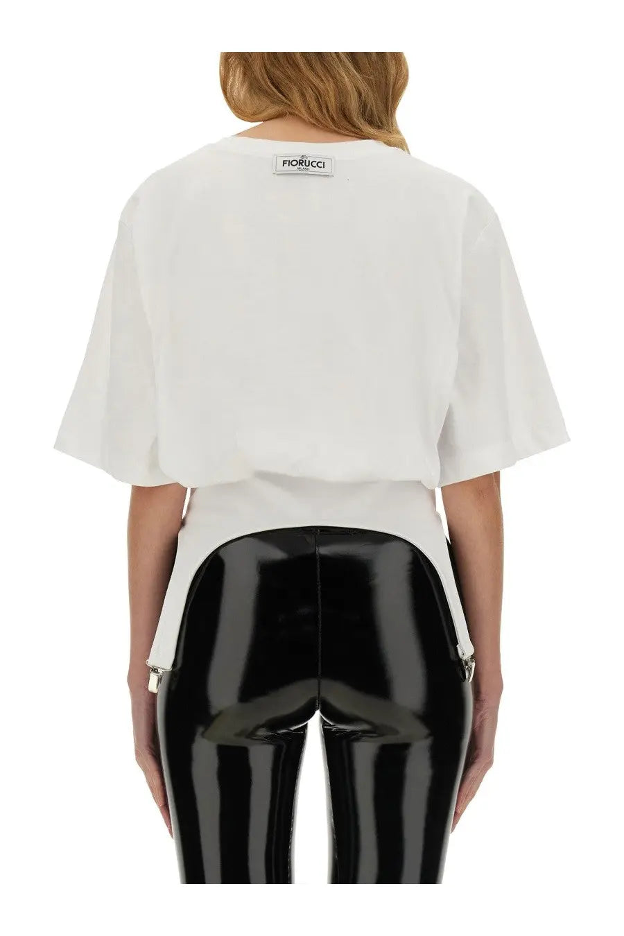 Fiorucci women’s white cropped t-shirt with short flared sleeves and ribbed hemline in soft fabric