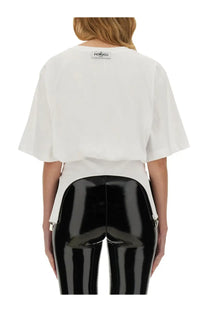 Fiorucci women’s white cropped t-shirt with short flared sleeves and ribbed hemline in soft fabric