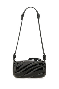 Fiorucci women’s black patent leather crossbody bag with quilted wave pattern and knotted strap details