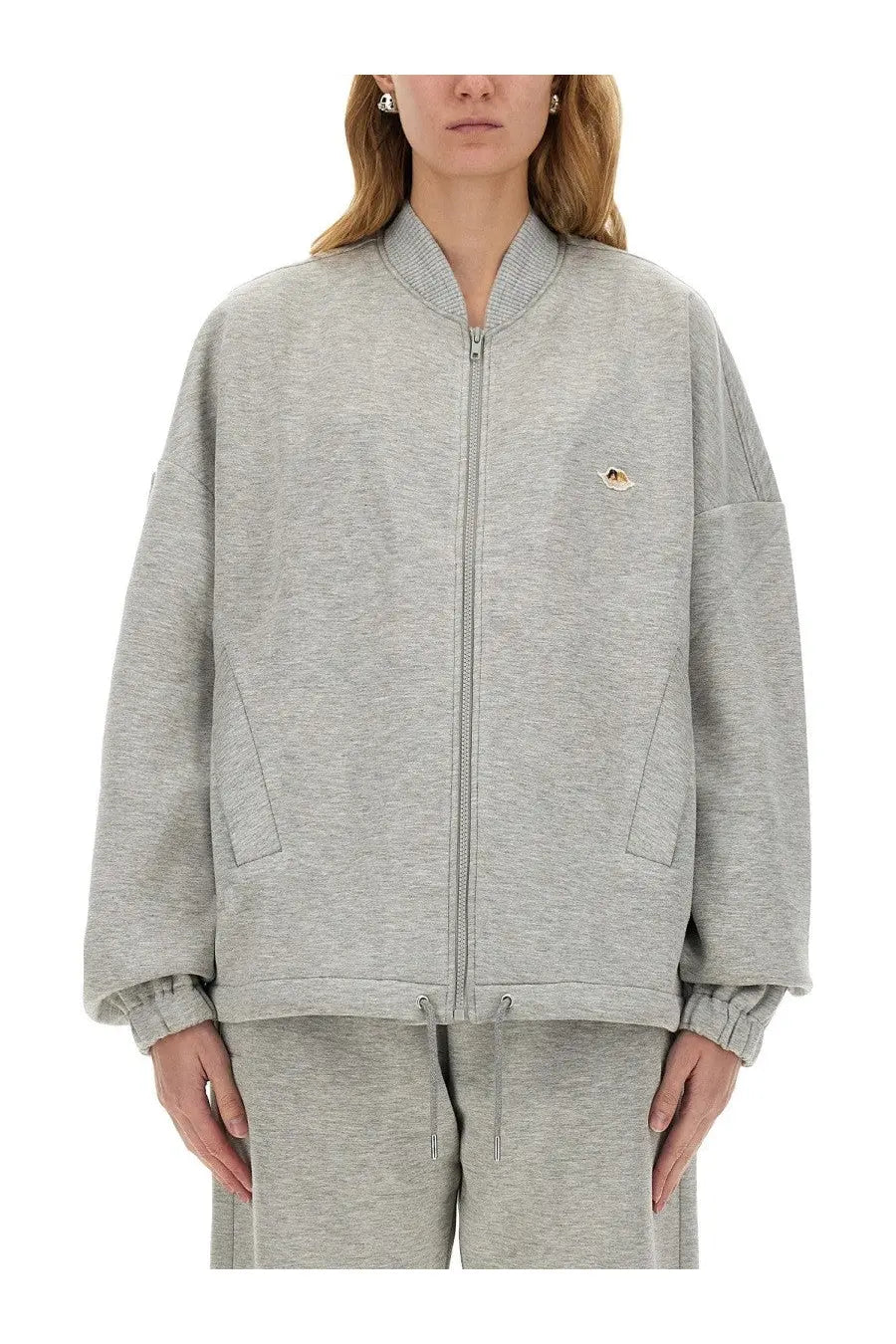 Fiorucci women’s zippered sweatshirt angel grey gray heathered bomber jacket with small embroidered patch on left chest