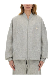 Fiorucci women’s zippered sweatshirt angel grey gray heathered bomber jacket with small embroidered patch on left chest