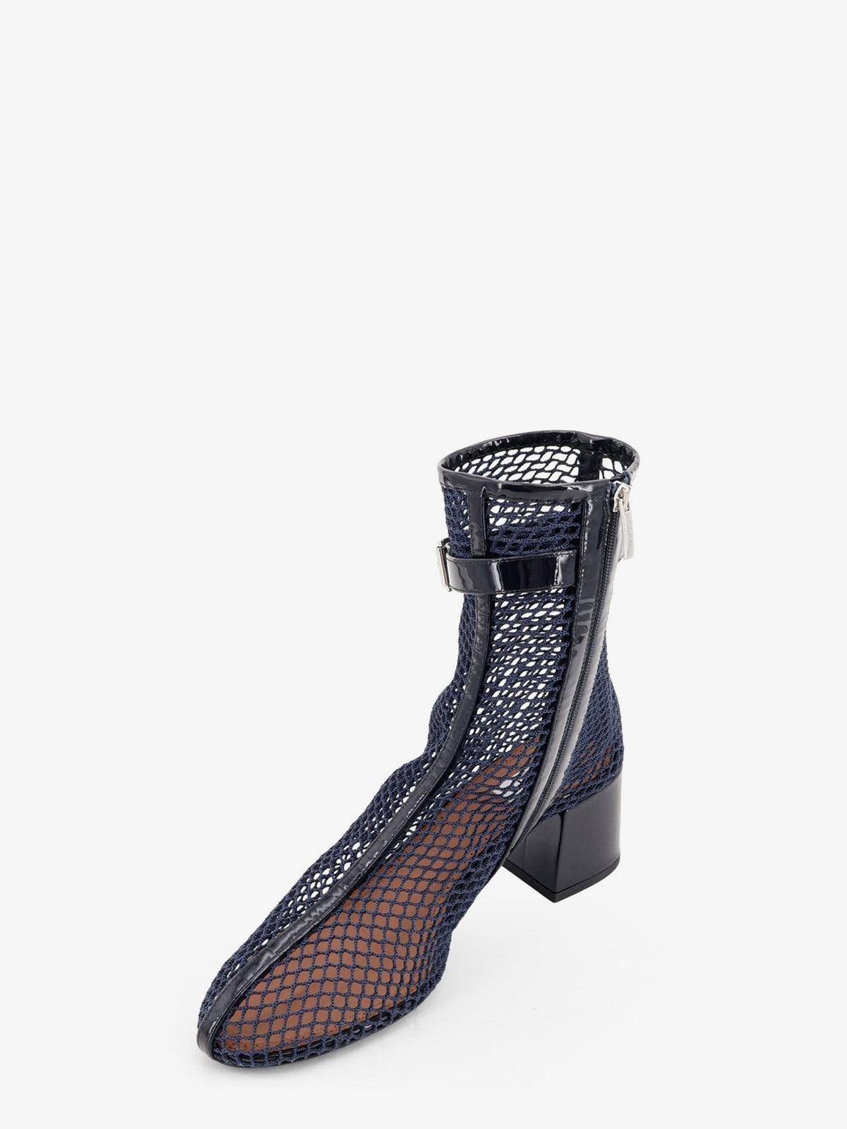 ALAÏA Women's Fishnet Mesh and Patent Leather Boots Blue