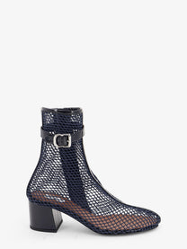 ALAÏA Women's Fishnet Mesh and Patent Leather Boots Blue