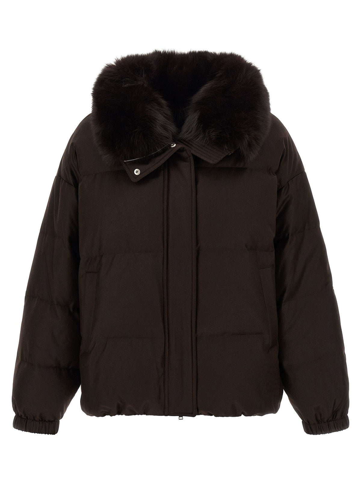 Yves Salomon Flannel Down Jacket Brown