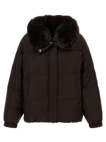 Yves Salomon Flannel Down Jacket Brown