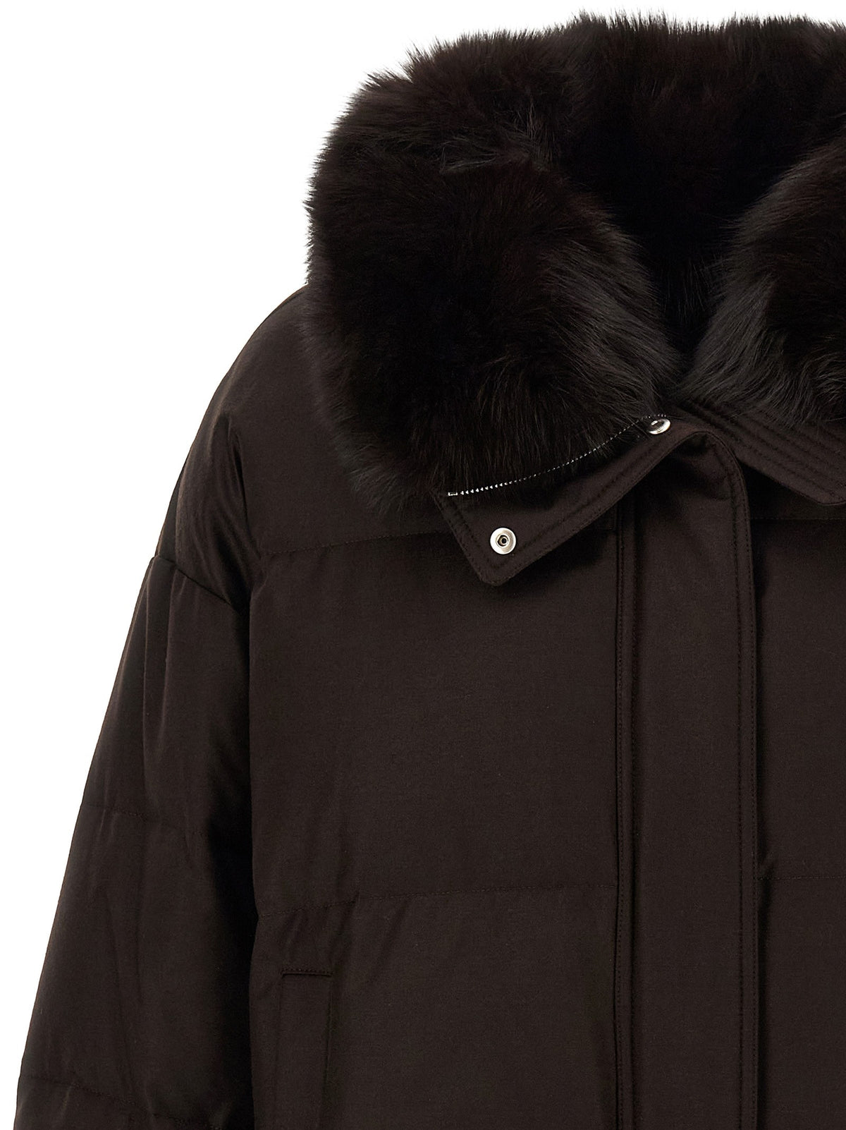 Yves Salomon Flannel Down Jacket Brown