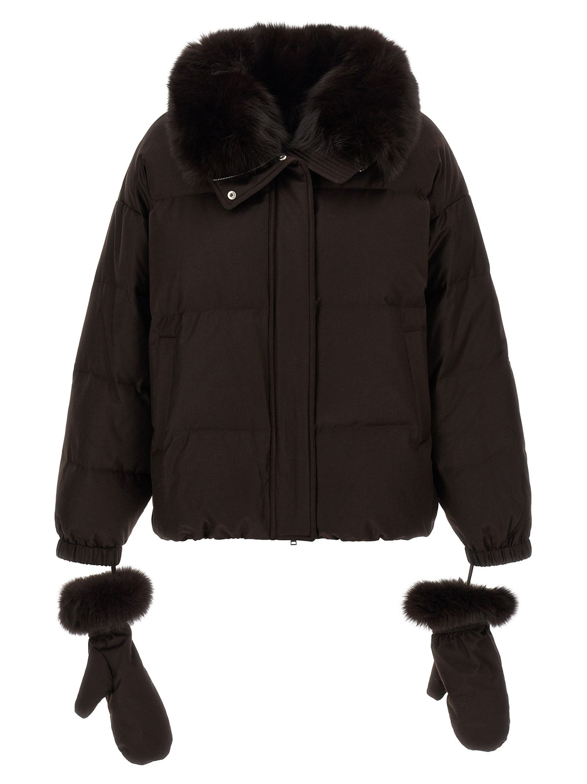 Yves Salomon Flannel Down Jacket Brown
