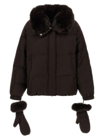 Yves Salomon Flannel Down Jacket Brown