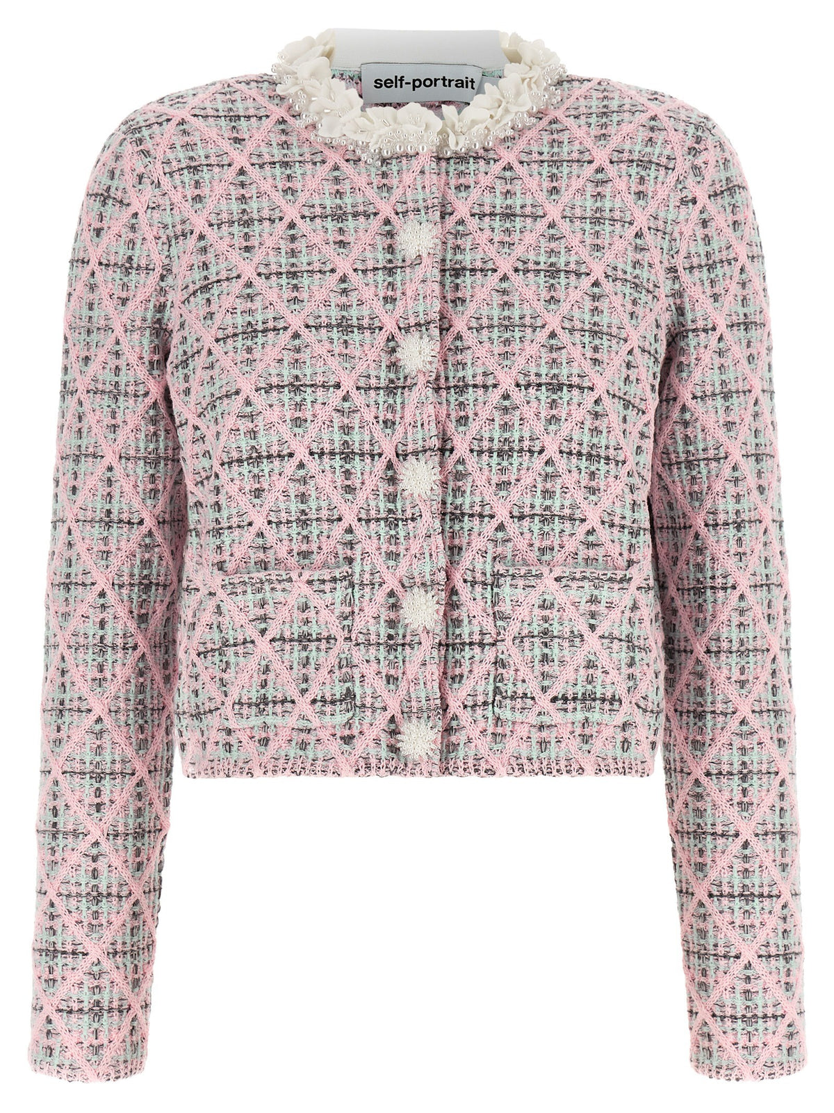 self-portrait Floral Collar Cardigan Blue