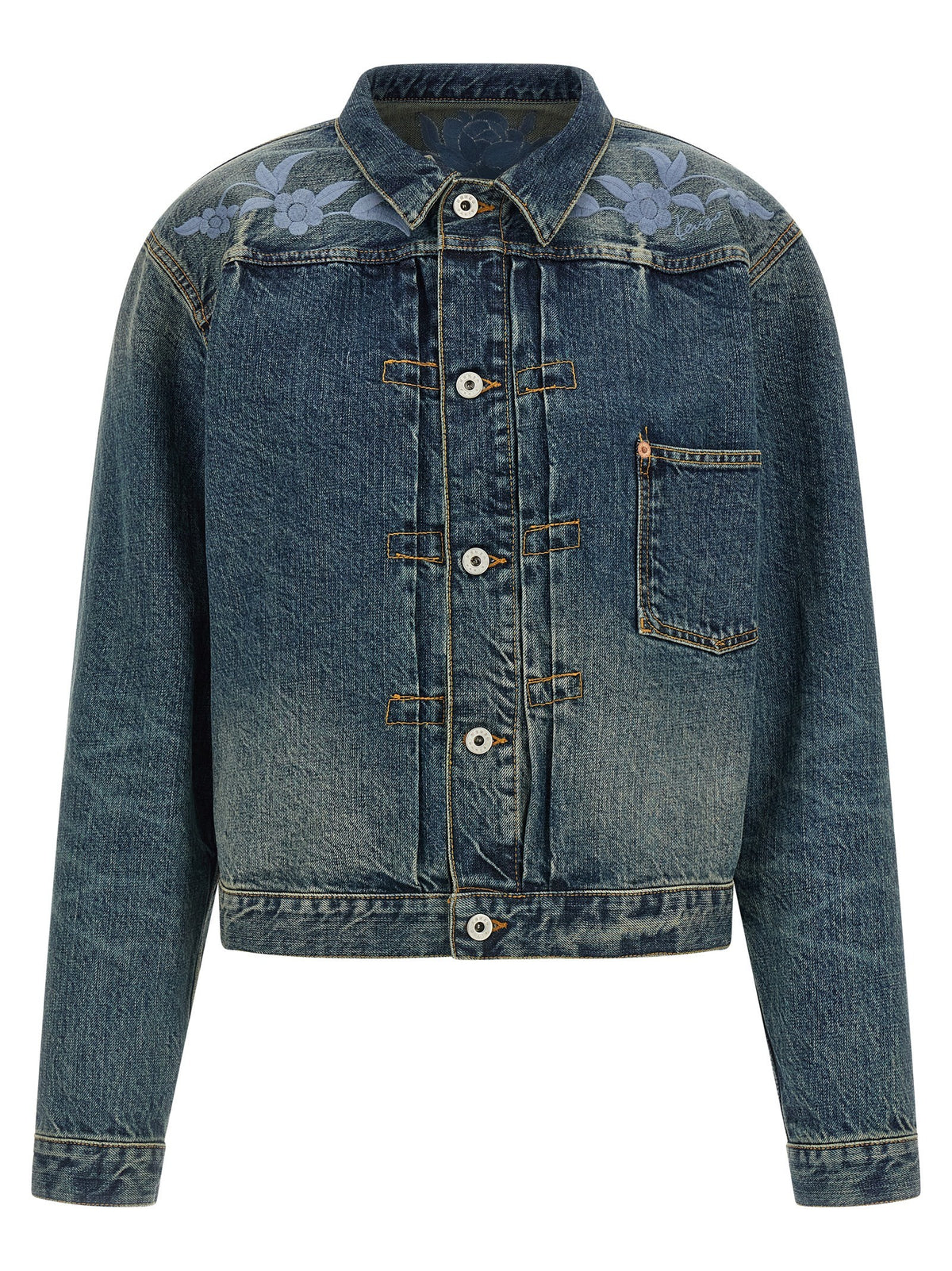 Kenzo Floral Embroidery Denim Jacket Blue