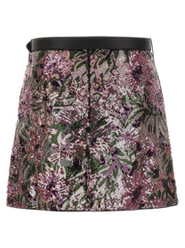 self-portrait Floral Sequin Mini Skirt Blue