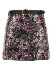 self-portrait Floral Sequin Mini Skirt Blue