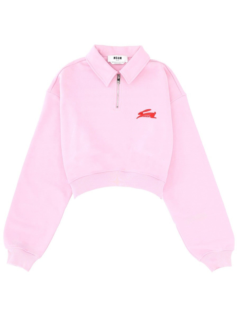 MSGM Women's Follow the Rabbit Collared Sweatshirt Blue