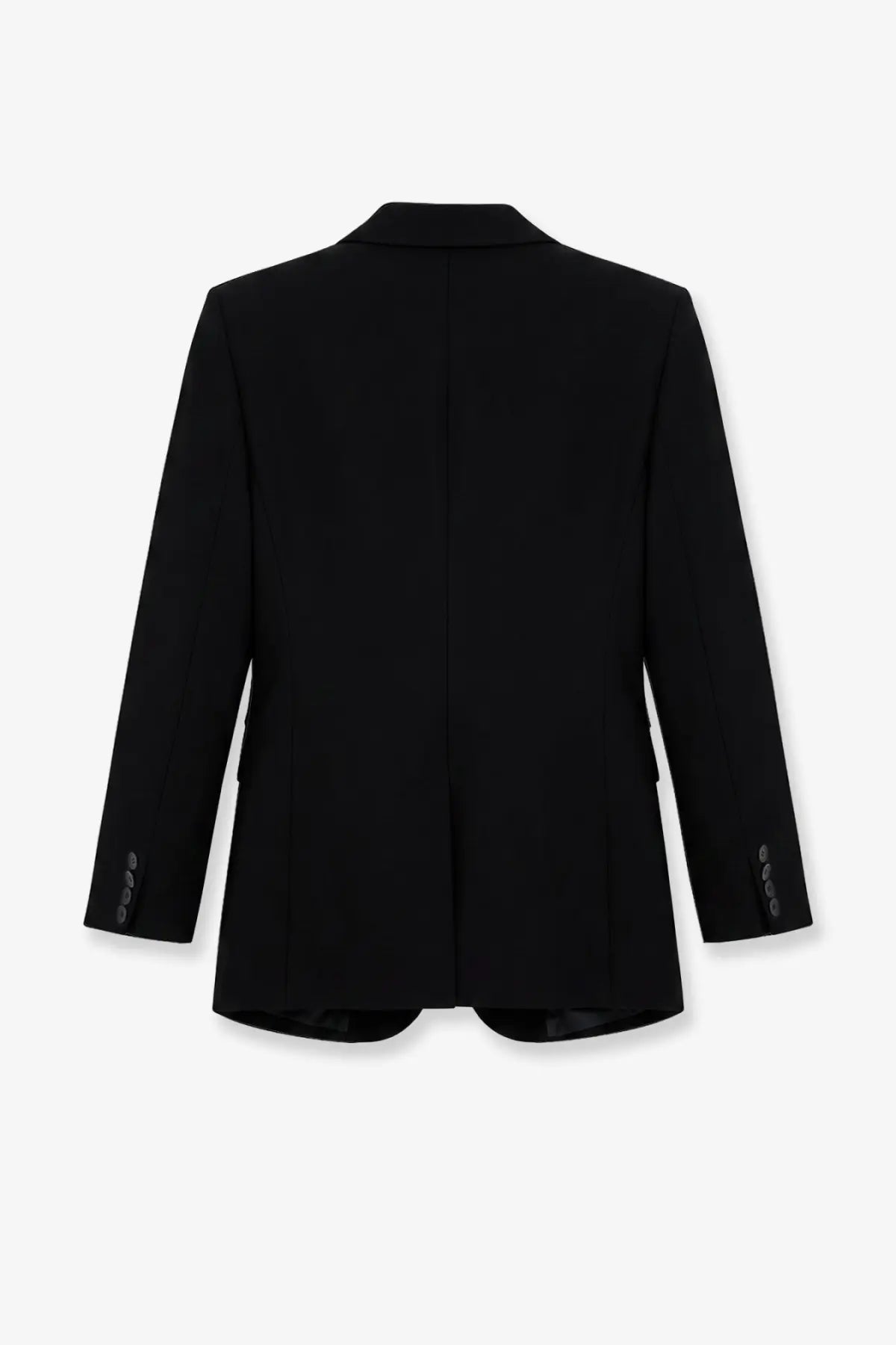 The Frankie Shop women’s Amelia tailored blazer in black features a sleek structured silhouette with button cuff details