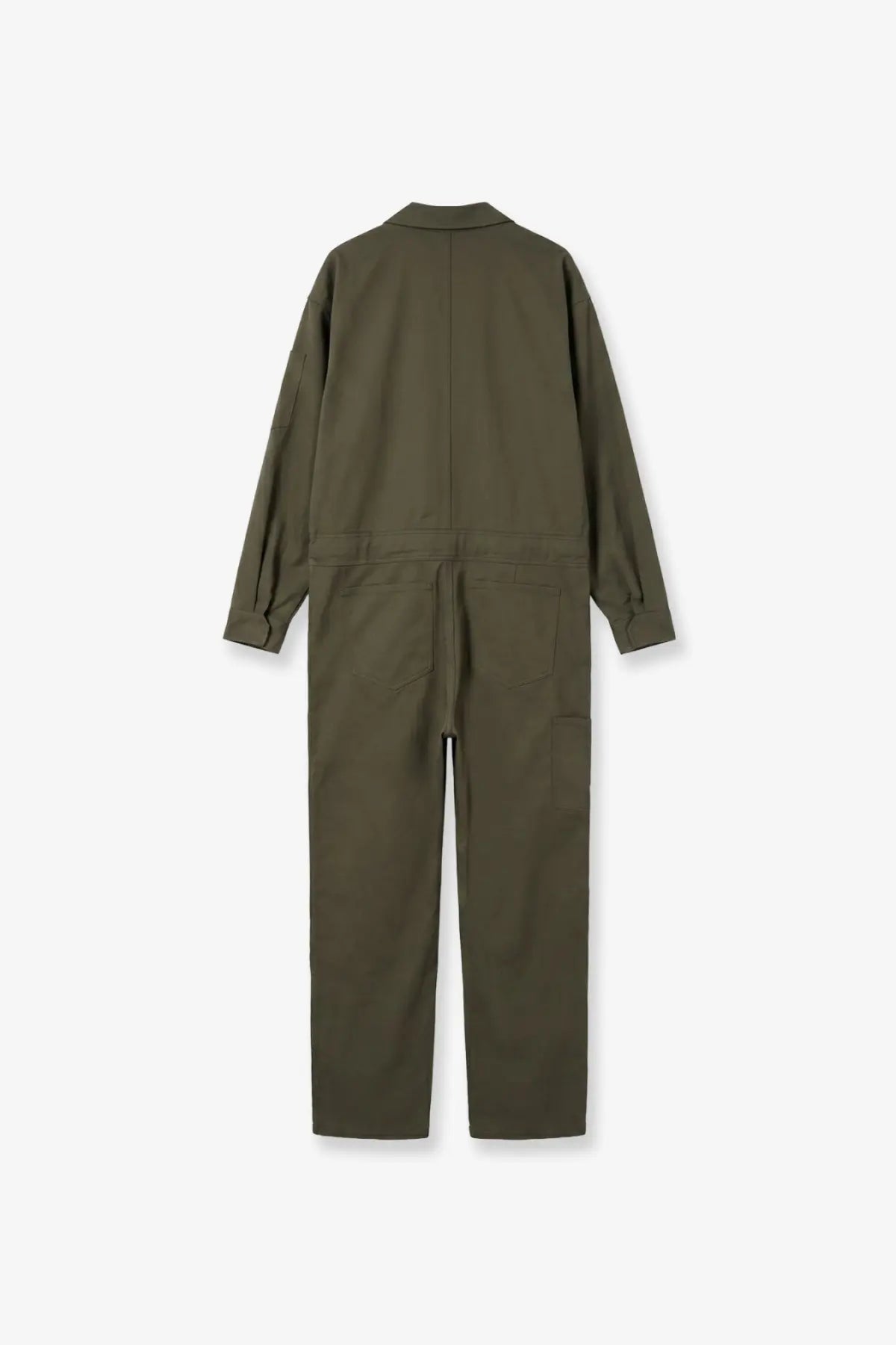 Olive green cotton utility jumpsuit with classic collar and multiple pockets from the frankie shop womens ardea collection