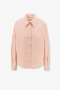 The frankie shop women’s arlen cotton shirt in soft blush pink with long sleeves button-up and pleated cuffs
