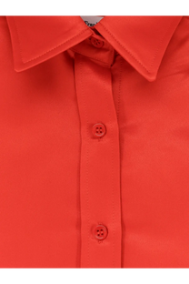 The frankie shop women’s arlen satin boxy shirt in vibrant coral red with matching buttons and a crisp collar