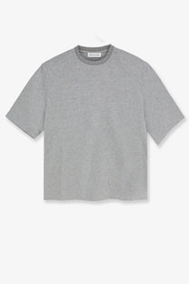 The Frankie Shop women’s Hugo ribbed cotton blend shirt in grey is a gray heathered short sleeve crew neck t-shirt