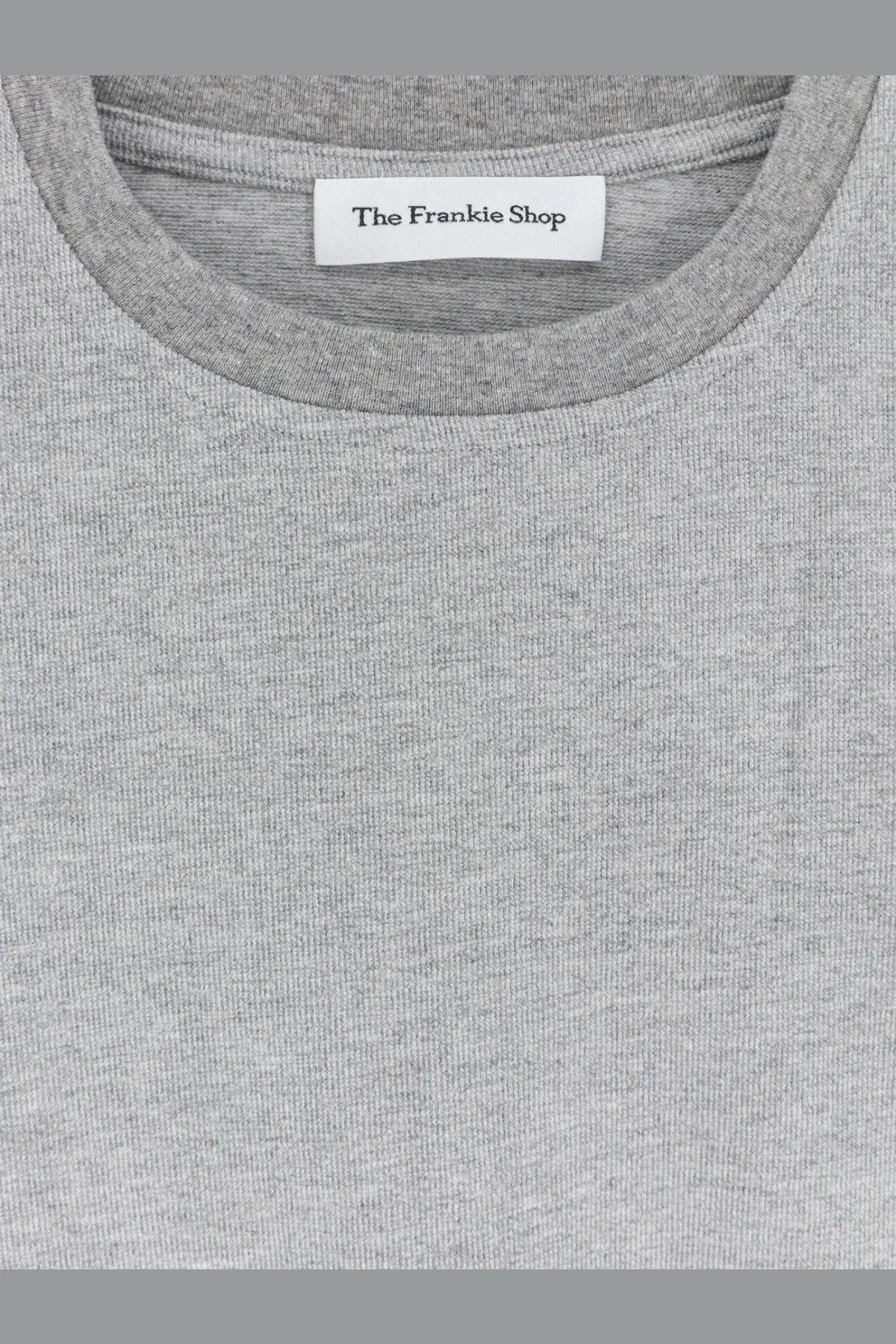 The Frankie Shop women’s Hugo ribbed gray heathered cotton blend crewneck t-shirt shown from the back side