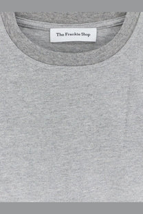 The Frankie Shop women’s Hugo ribbed gray heathered cotton blend crewneck t-shirt shown from the back side