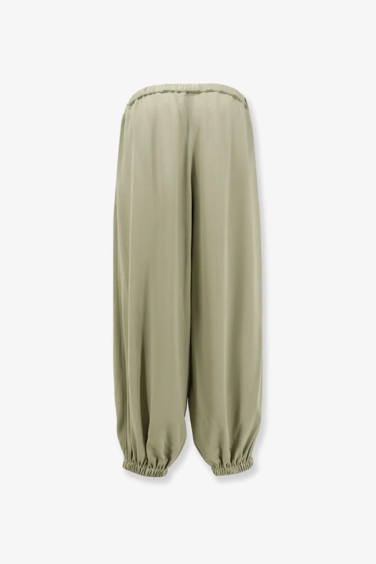 Olive green wide-leg viscose trousers with elasticated waist and cuffs from the frankie shop womens isola ballon fluid line