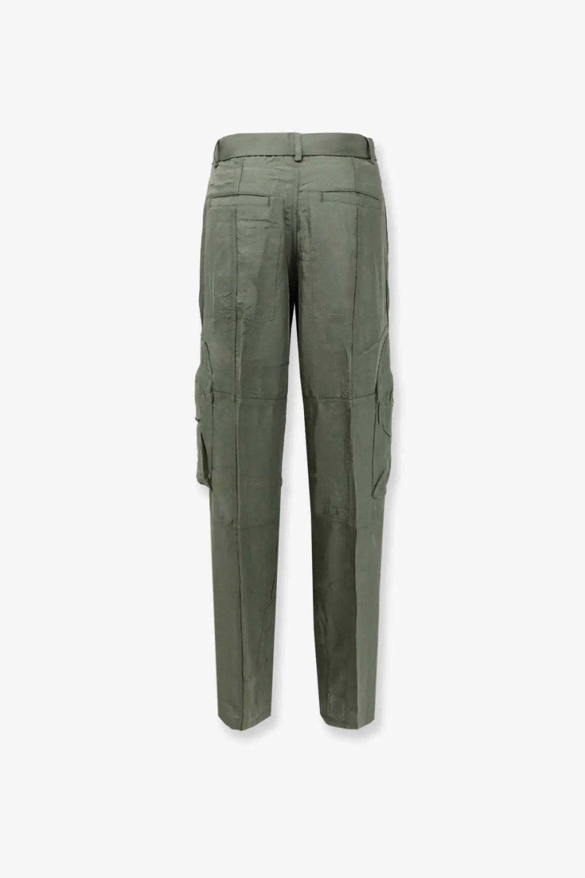Olive green cargo trousers from the frankie shop featuring multiple pockets and a belted waist for a relaxed fit