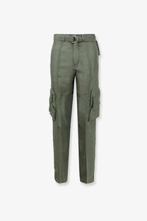 The Frankie Shop women’s kelly fluid olive green cargo trousers feature multiple pockets and a belt looped through the waistband